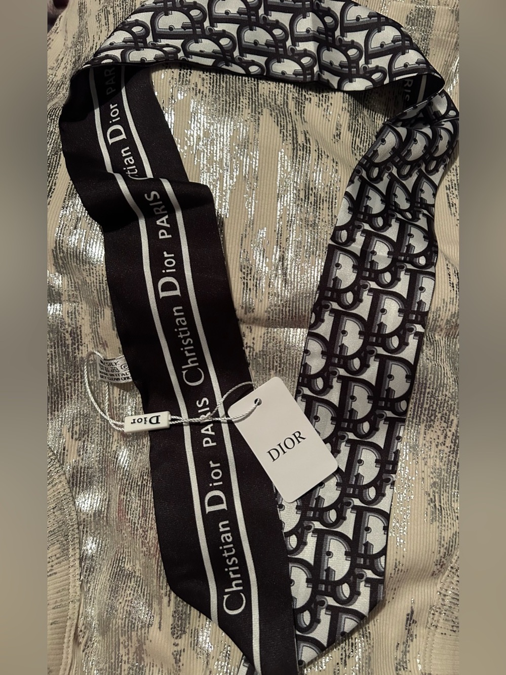 Dior Black and White 100% Silk Signature Logo Scarf Beautiful